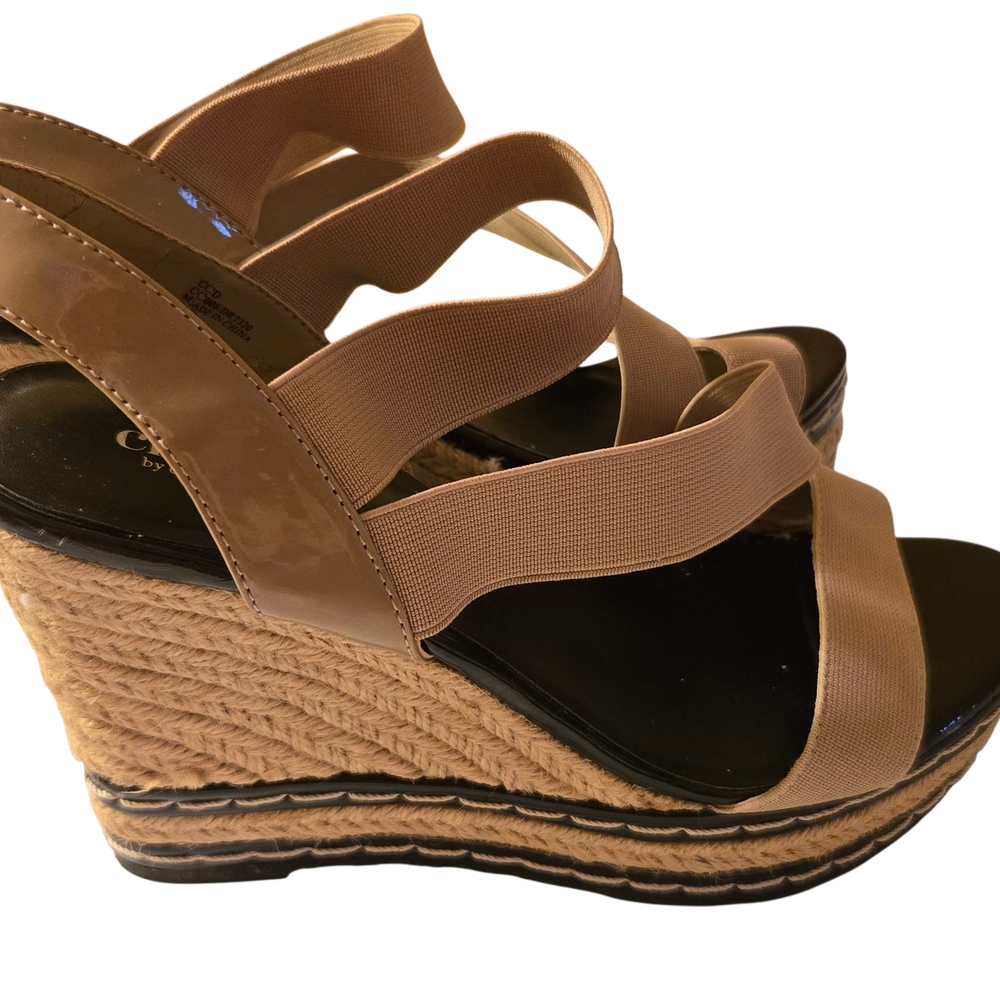 Charles By Charles David Tan and Black Wedge Sandals